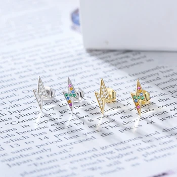 

Silvology 925 Sterling Silver Colorful Zircon Lightning Earrings 4A Zircon Luxurious Stud Earrings for Women New Fashion Jewelry