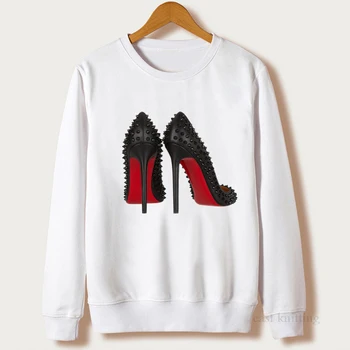 

Fashion High Heels Print Funny Pullover Sweatshirt Kawaii Women Vogue Princess Casual Long Sleeve Hoodies Tops