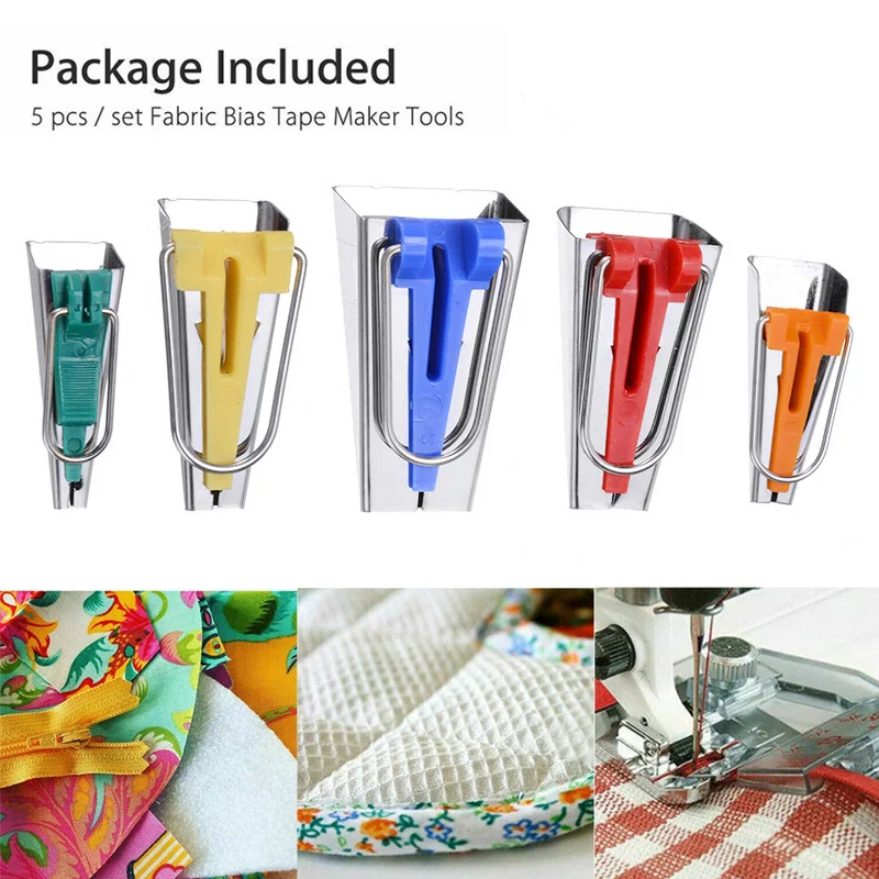 5pcs/set Fabric Bias Tape Maker Tools Fast Coordinated Binder Foot For