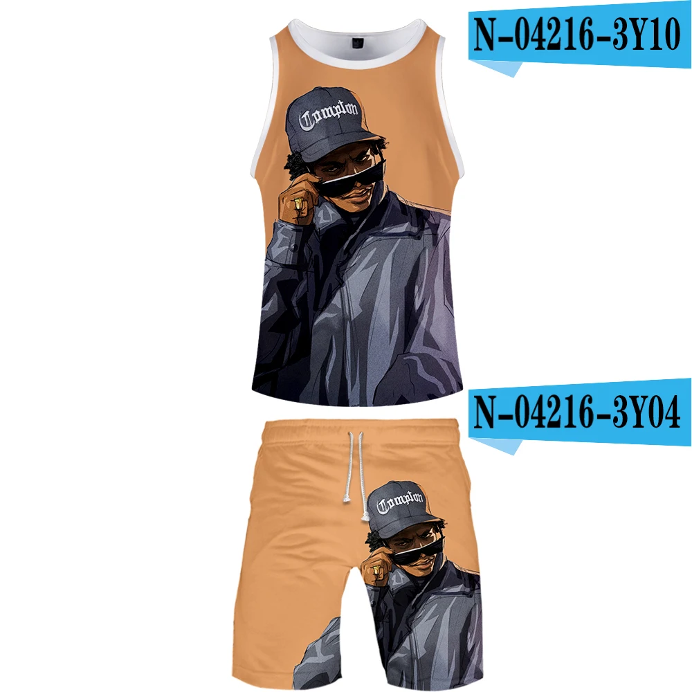 EAZY-E, комплект из двух предметов, топ на бретелях и шорты Harajuku, Мужская EAZY-E, топ на бретелях, уличная баскетбольная спортивная одежда без рукавов, свободная - Цвет: A