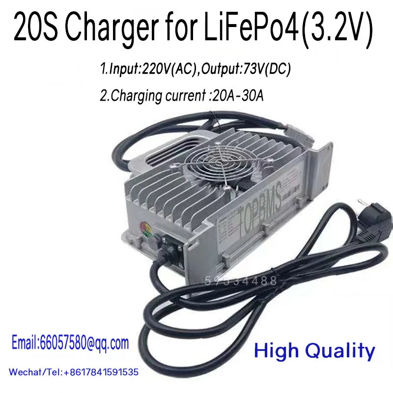 Хранящееся зарядное устройство LifePo4 60 в 20S вход 220 В выход 73 20A-30A для аккумулятора