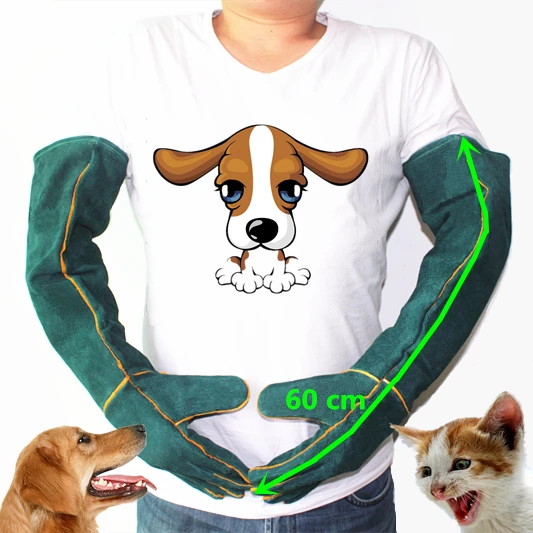 

gloves for Catch dog,cat,reptile,animal Ultra long leather green Pets grasping biting protective gloves Anti-bite safety bite