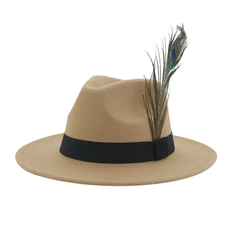 white fedora Hat Fedoras Hats for Women Felt Accessories Men Felted Hat Belt Feather Vintage Fashion Luxury Feather Fedora Sombreros De Mujer brown fedora hat