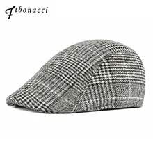 Fibonacci New Autumn Winter Beret Hats Retro Middle Age Old Age Plaid Men Newsboy Cap