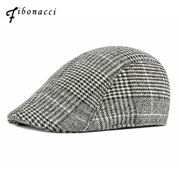 

Fibonacci 2019 New Autumn Winter Beret Hats Retro Middle Age Old Age Plaid Men Newsboy Cap