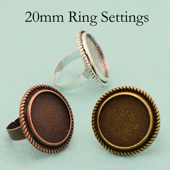 

10 pcs - 20mm Ring Settings, Antique Silver Plated and Bronze Ring Tray, Adjustable Ring Bezel Blanks