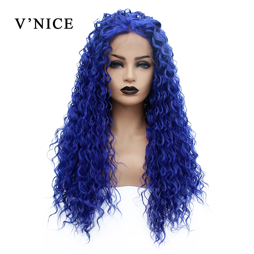 V'NICE блонд вьющиеся синтетические парики для черных женщин синий парик фронта шнурка Длинные Серые термостойкие волокна волос