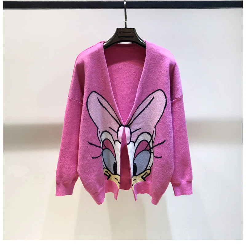 Женский кардиган, осенний свитер, пальто, свободный, модный, v-образный вырез, мультяшный рисунок, вязаный свитер, кардиган, пальто для женщин, для девушек