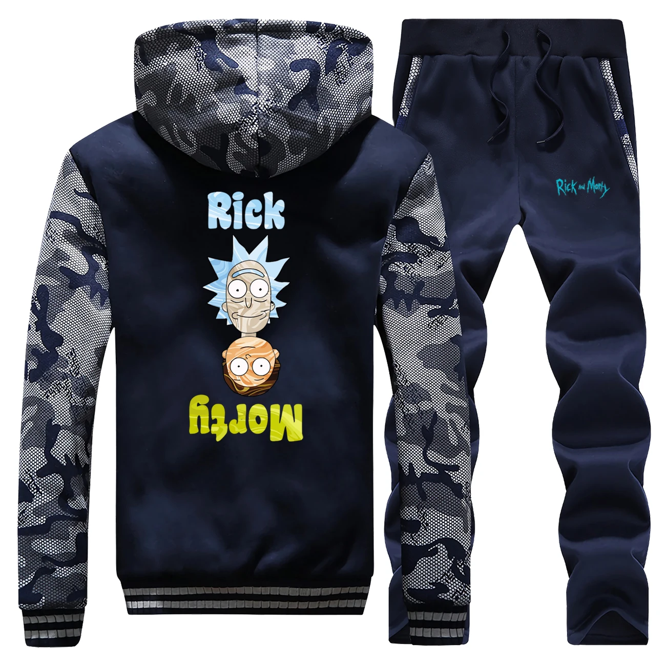 

Rick and morty Funny printed Mens Hoodies Sweatshirt+Pants 2 Piece Sets Warm Hoodie Winter Jacket Tracksuit Thick Fleece Coat