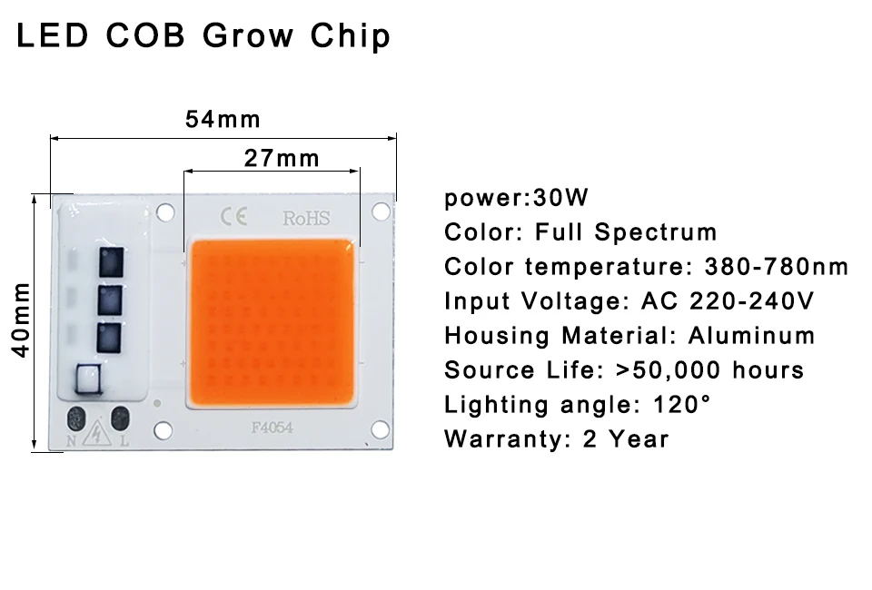 LED Grow COB Light Chip Full Spectrum AC 220V 10W 20W 30W 50W No need driver For Growth Flower Seedling Grow Plant Lighting