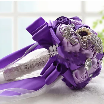 

Romantic Purple Bouquet Bride Holding Flowers Wedding Decors Silk Rose Bridal Bouquet