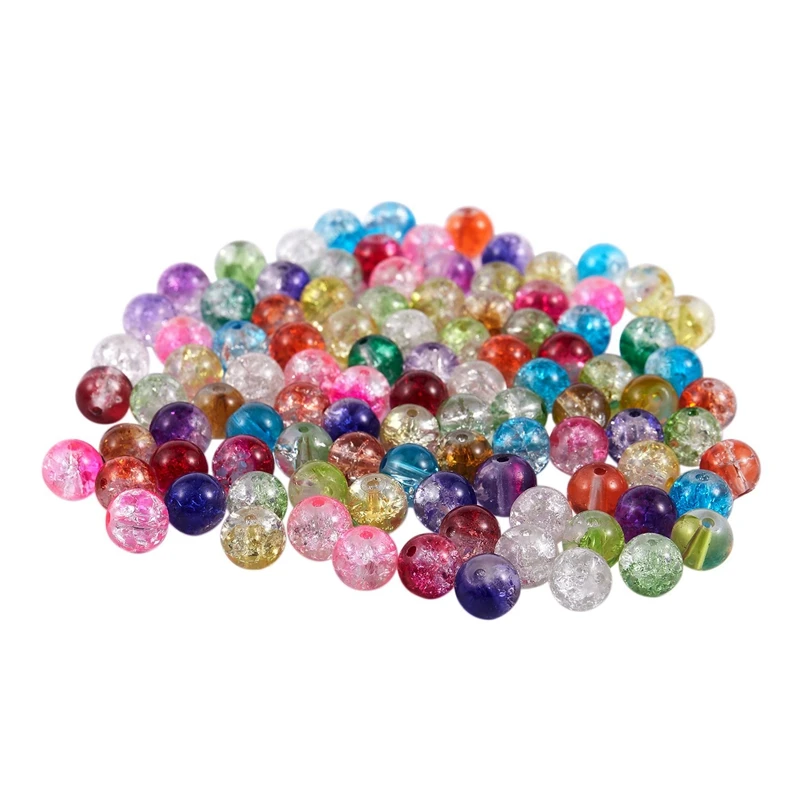 300 Pcs Beads: 200 PCS 5MM Bright Pears Spacer Loose Beads Jewelry Making Black with 100 Pcs Mixed Crackle Glass Round Beads 8M