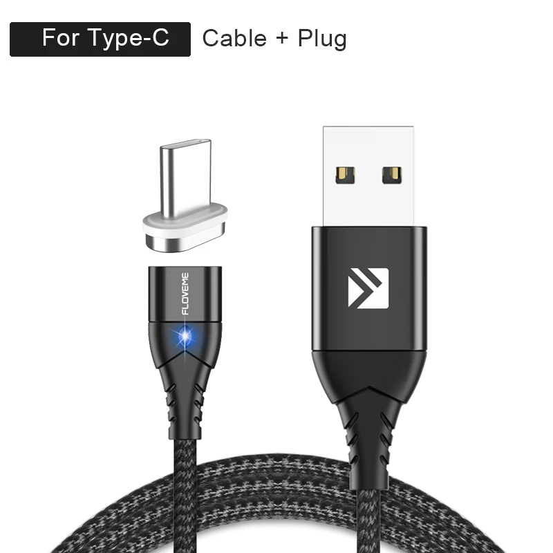 black for type c FLOVEME 3A Магнитный Micro USB кабель type-C Магнитный зарядный кабель для телефона Xiaomi для iPhone 7 8 samsung - Цвет: black for type c