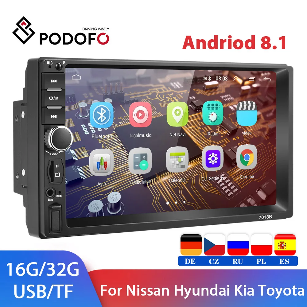 Podofo 2 din Android 8 1 автомобиль радио GPS мультимедийный плеер Универсальный Авто Радио