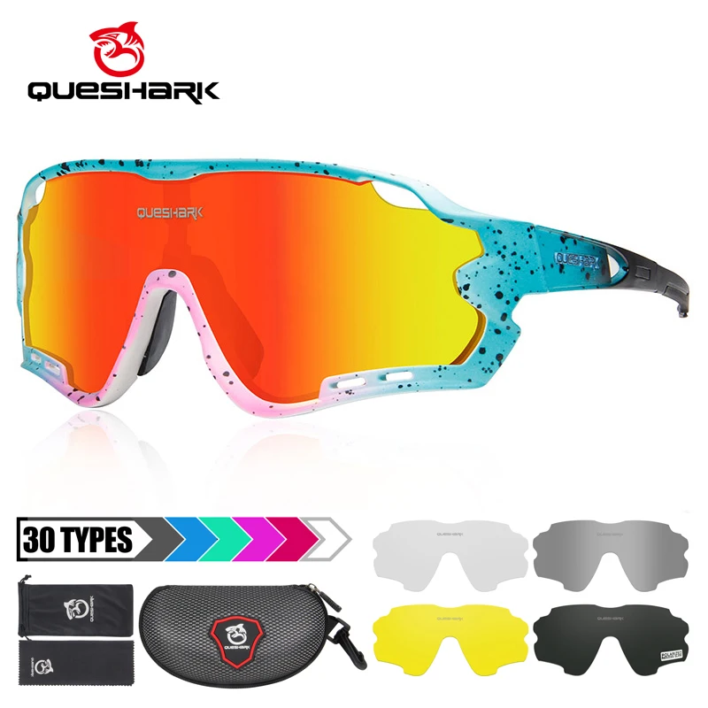 

Queshark HD Polarized Cycling Eyewear Bike Glasses For Men Women 5 Lens MTB Road Bike TR90 Frame