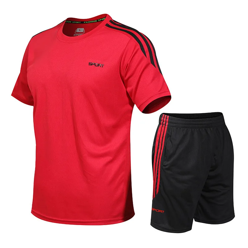 

Quick Drying Clothes Men's Running Short Sleeve Suit Shorts round Neckline T-shirt Breathable Loose-Fit Fitness Large Size Outdo