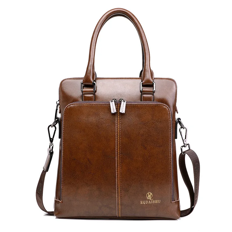 

MEN'S Leather Shoulder Bag Fashion Verticle Handbag MEN'S Real-leather Handbag Processing Gift