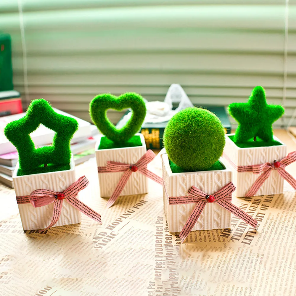 

4pcs/lot Flocking Small Bonsai Creative Cartoon Animal Ceramic Ornaments Simulation Fake Flower Potted Cute