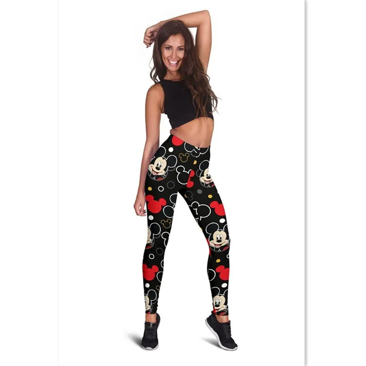 Disney Stretch Pants Mickey Mouse Printed Tight Hip Lift Women Ankle-Length Leggings Fitness High Waist Elastic Push Up Trousers