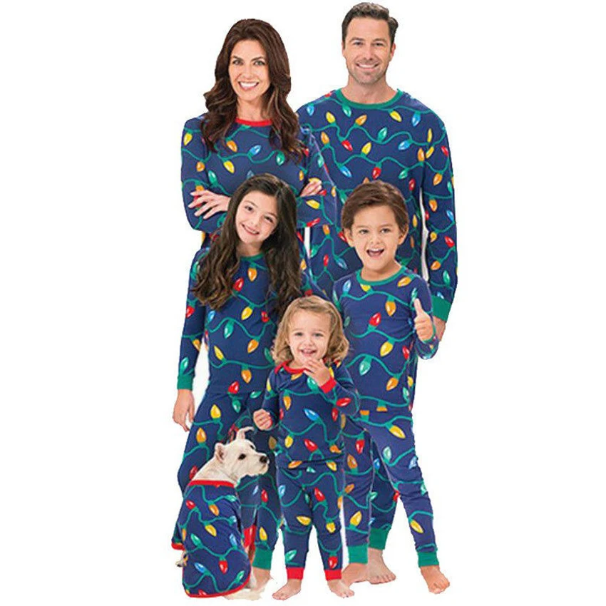Christmas Family Pajamas Mommy and Me Cloth Xmas Party Mommy Daddyb Baby Boy Girl Lantern Pattern Matching Clothes Top Pants Set