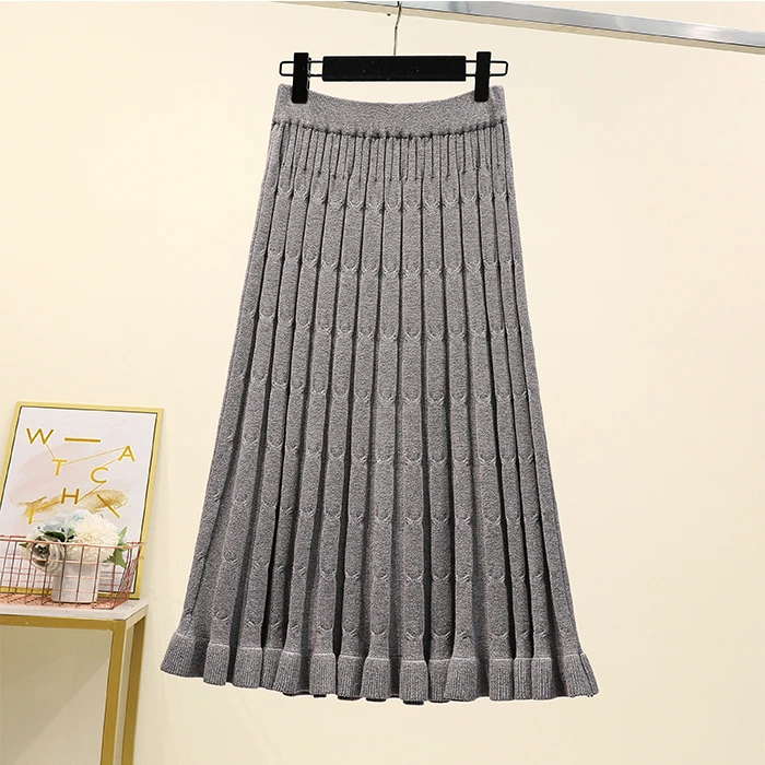 Gray 4xl хорошее качество плюс большие размеры винтажные женские весна осень зима Вязаные Черные серые однотонные длинные юбки женские A5439 - Цвет: Gray