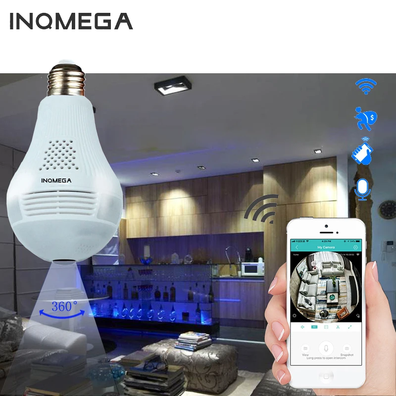 

IP Camera Fisheye Bulb Lamp LED Light Wireless Panoramic Home Security WiFi CCTV 360 Degree Home Security Camera INQMEGA