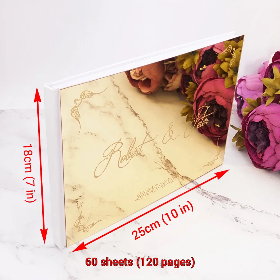 25x18cm Personalized Wedding Vintage Signature Guestbook Acrylic Mirror Cover White Blank Pages Party Favors Wedding Gift