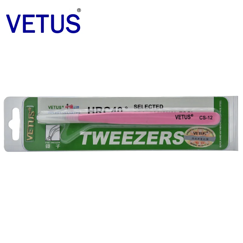 VETUS CS-12 Pink Tweezers Anti -acid Anti-alkali Corrosion-resistant ESD Anti-Static Pincers Eyelash Grafting Blooming Tool eyelash tweezers
