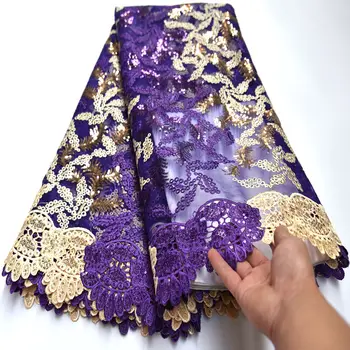 

purple gold veritable french lace Korea made African Swiss Organza lace fabric Soft unique shiny Nigerian wedding wear Wo483