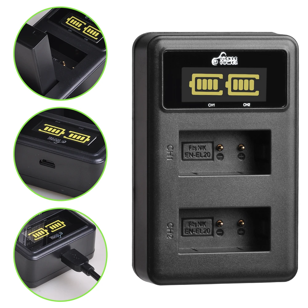 Аккумулятор EN EL20 EL20a 1260 мА/ч светодиодный двойной USB зарядное устройство для Nikon