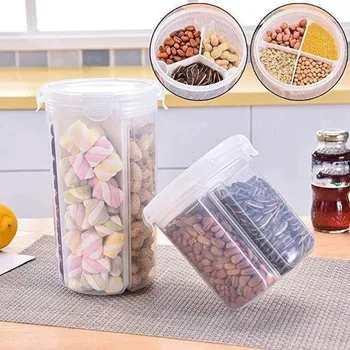 

Multi-grain Storage Box Separated Sealed Cans Food Organizer With Souble Lid Rotating Cover Kitchen Storage Container