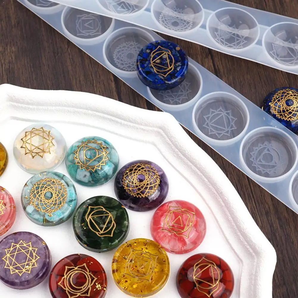 

DIY Epoxy Resin Mold Seven Chakras Semicircle Hemisphere Mirror Crystal Round Mold Epoxy Silicone J7R7