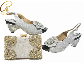

2020 New Coming Pointed Toe Italian Design Italian Women Shoes Matching Bag in Silver Color for Wedding Nigerian Ladies Sandals