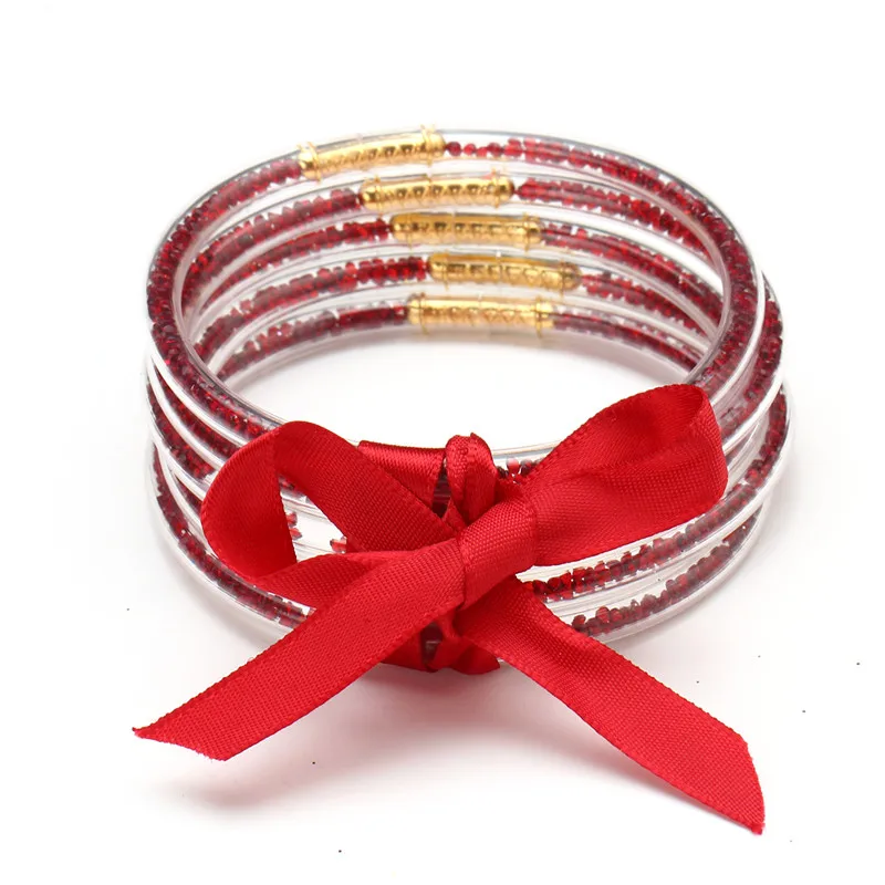 ALL WEATHER Glitter colorful Crystal Birthstone Rhinestone Jelly Bracelets Glitter Filled