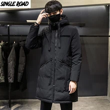 SingleRoad пуховик мужской зимний длинный Новая модная куртка на утином пуху Мужская ветровка от снега с капюшоном теплая верхняя одежда для мужчин
