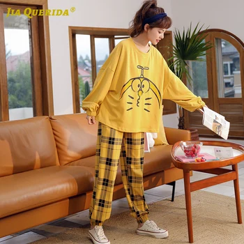 

Long Sleeve Long Pants Sleepwear Fashion Style Casual Style Cartoon Printing Plaid Printing Homesuit Homeclothes Preppy Style