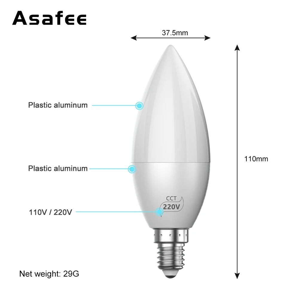 4W светодиодный светильник в форме свечи E14 E12 110V 220V BT Mesh CCT белый теплый светодиодный светильник