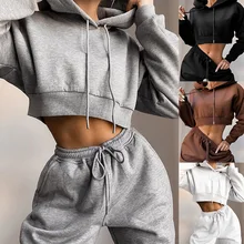 

Hooded Short Hoodie Twopiece Winter Fleece Casual Suit for Women