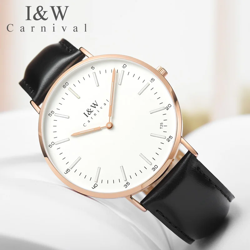 

Carnival Men's Quartz Watches Men T25 Tritium Luminous Wrist Watch Man Fashion Business Waterproof Leather Clock Reloj Hombre