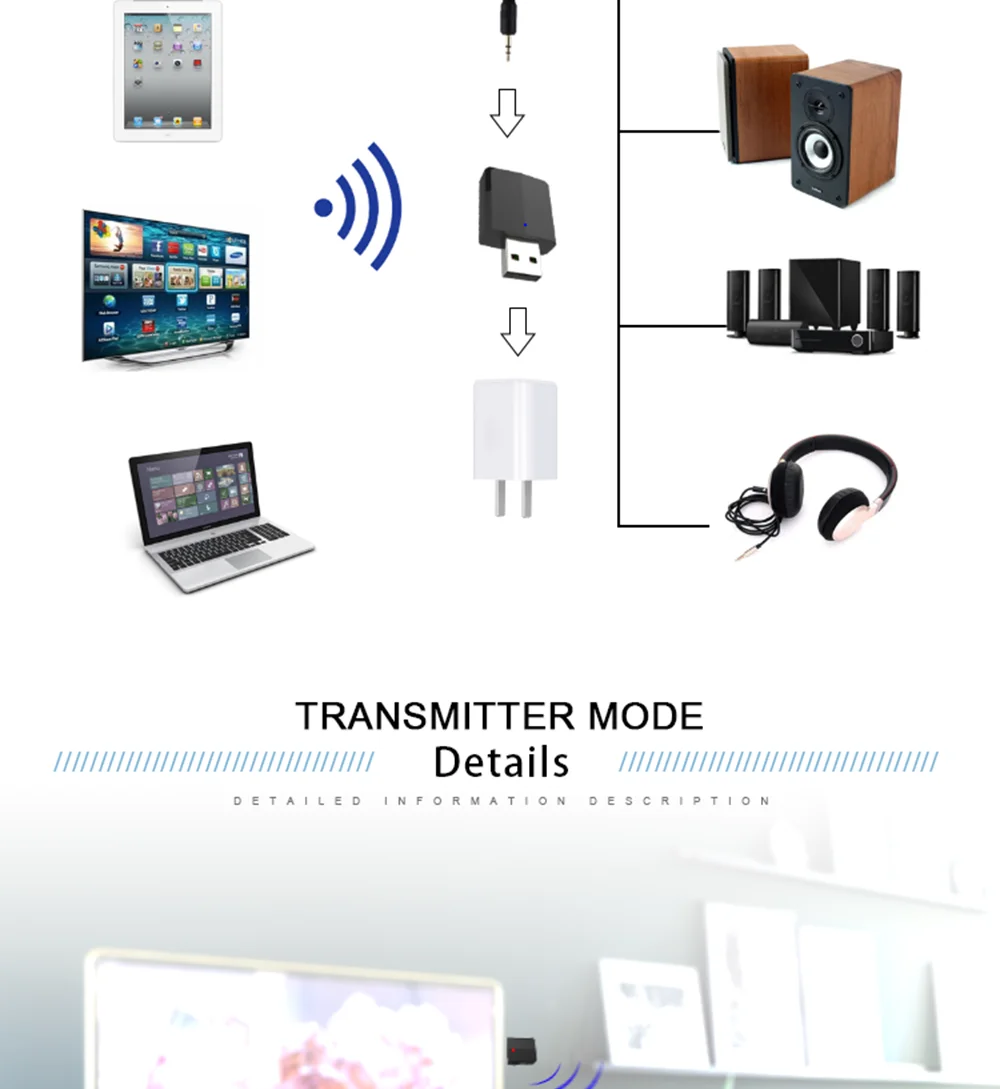 VAORLO 5,0 USB Bluetooth адаптер 3 в 1 стерео аудио Bluetooth приемник трансмиттер 3,5 мм AUX беспроводной ключ USB для ПК ТВ автомобиля