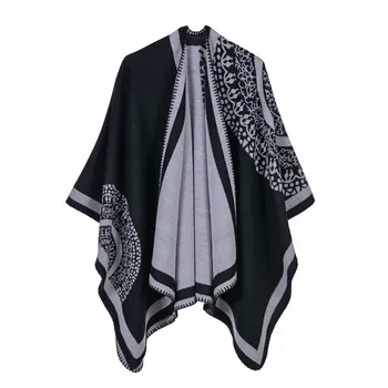 

2020 Floral Women Scarf Fashion Winter Cashmere-like Thick Warm Lady Poncho And Caps Knitted Pashmina Blanket Stoles Shawl Wrap