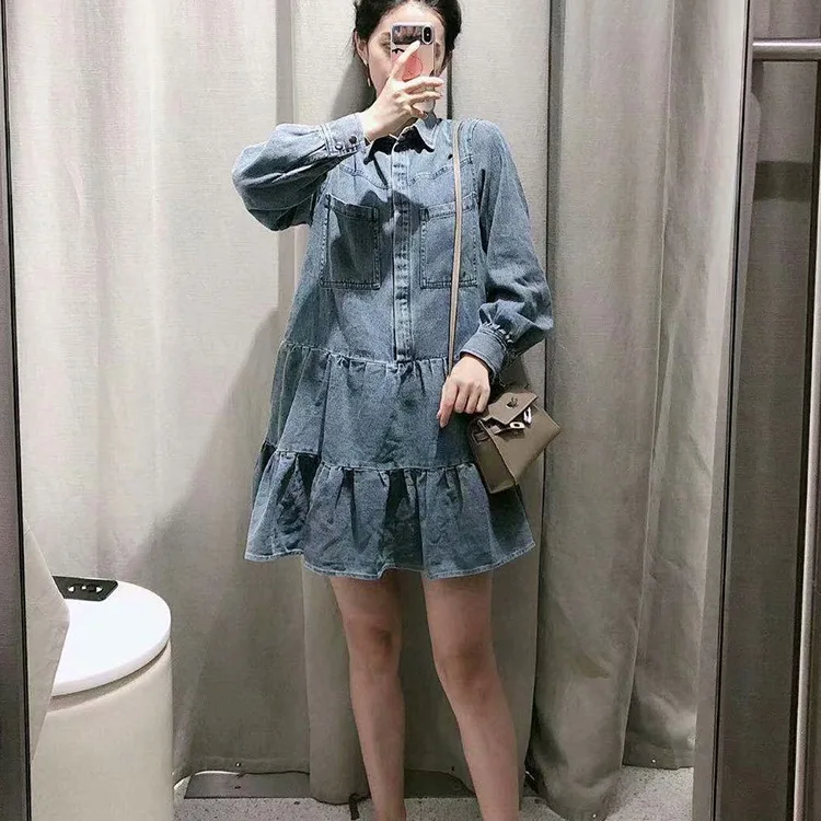 

Overplus of Goods Exported to Europe And US Women's 2019 Autumn And Winter New Products Cowboy Flounced Dress England Loose-Fit