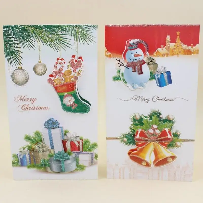 

10pcs/lot New Creative Exquisite Christmas Gift Greeting Cards Three-dimensional Pattern Greeting Card with Gold Powder