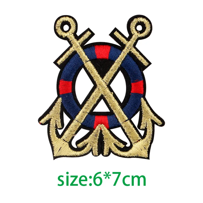 7x6cm 1pcs 1 шт., железные нашивки с якорем для одежды, вышитые аппликации, аксессуары для одежды DIY, тканевые нашивки - Цвет: 7x6cm 1pcs