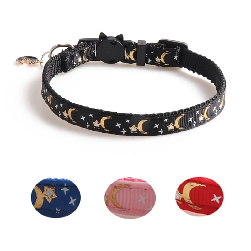 Cute Moon Star Print Dog Collar Adjustable Webbing Puppy Dog Collars for Cat Metal Moon Pendant Collar Pet Collar Pet products