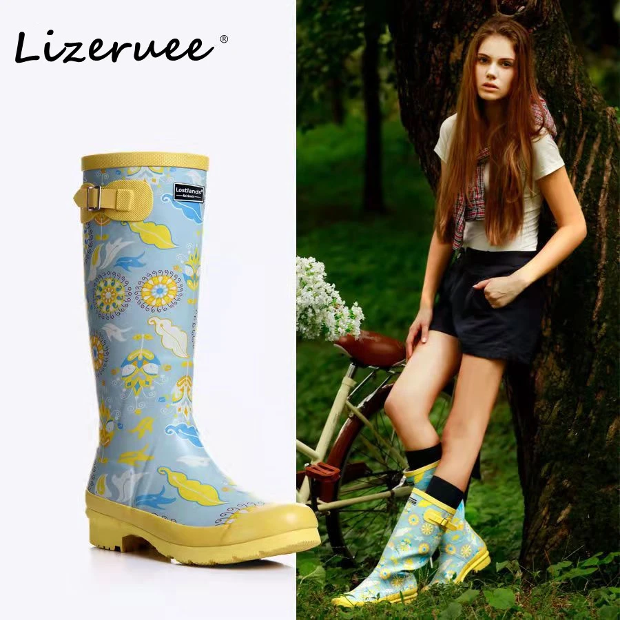 Botas de lluvia con diseño flores de goma para mujer, zapatos de agua impermeables, novedad de otoño, 2021| | - AliExpress