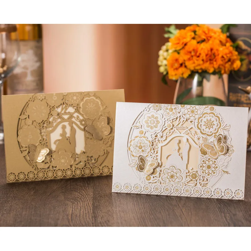 

HOMEBEGIN 25pcs Bride And Groom Marriage Laser Cut Wedding Invitations Cards Baby Shower Wedding Decoration Event Party Supplies
