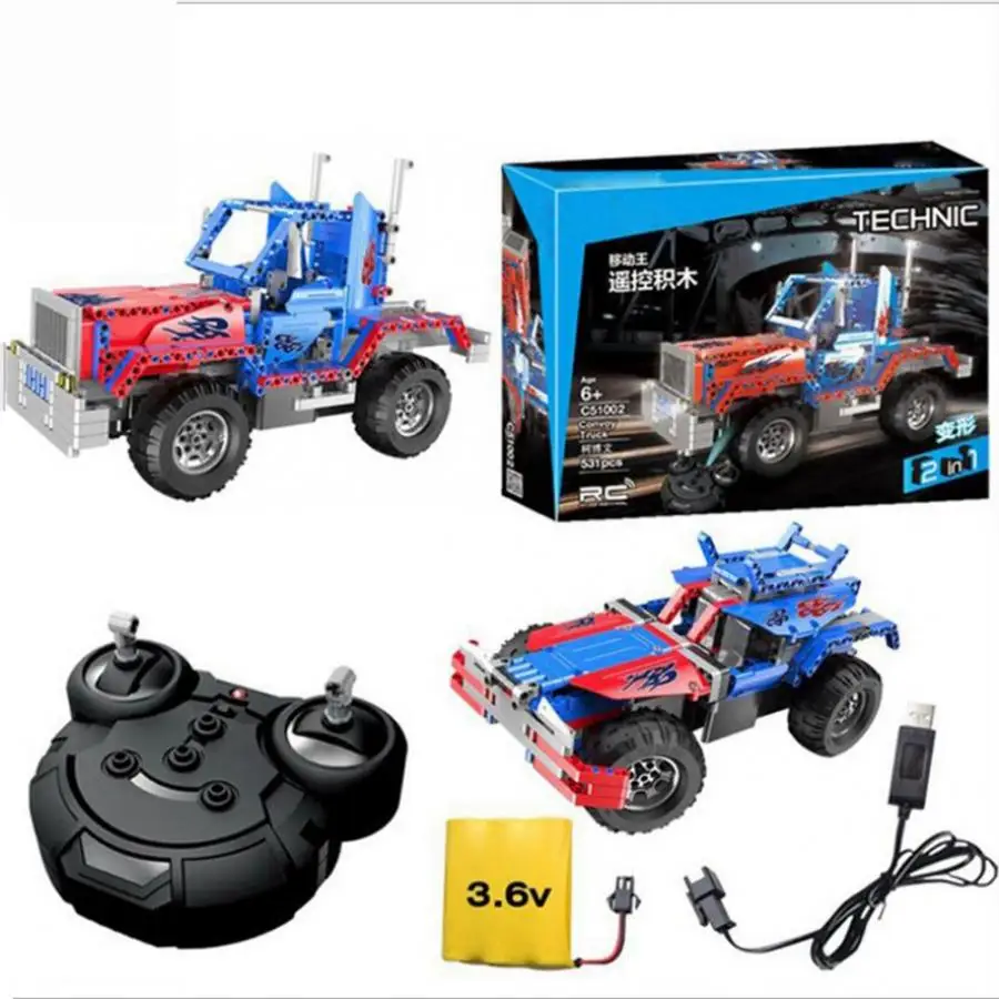 531 шт. блок RC автомобиль 2,4 г 2в1 DIY Высококачественный блок преобразования здания радиоуправляемая Игрушечная машина модели образовательных игрушек автомобиль