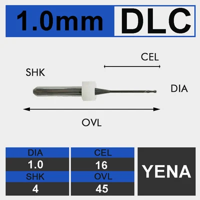 1.0-DLC UCHEER 1 шт./компл. стоматологический фрезерный Бур Yena Системы снимает DLS напыление машина Вольфрам твердосплавные фрезы 1,0/2,0 мм Концевая фреза - Длина режущей кромки: 1.0-DLC