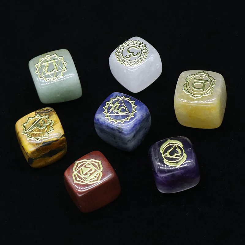 7 Chakra Healing Reiki Natural Square Stone Ornaments Polishing Amethyst Rose Quartz Yoga Meditation Energy Stone Decoration